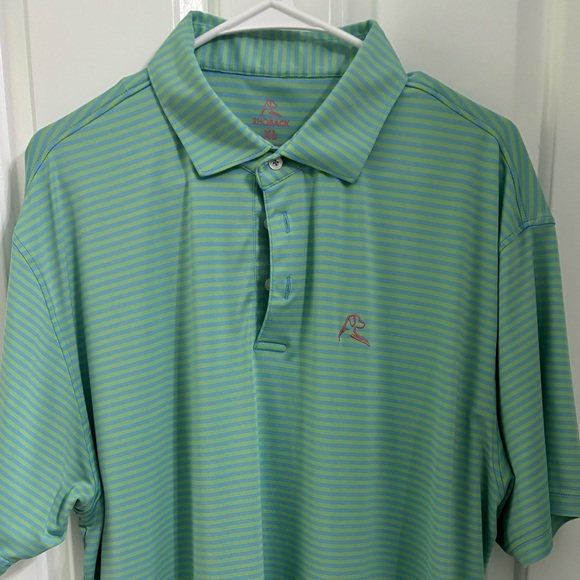 Rhoback polo - hardly worn; pale ble and green stripe - Picture 1 of 2